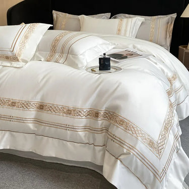 White Gold Embroidered Modern Classic Hotel Quality 100%Cotton Soft Bedding set